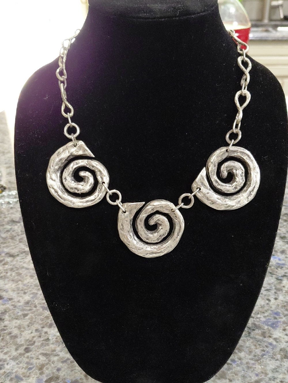"Bijuland" Jewelry Co. Silver-Tone, 14in+6in Ext., Spiral Statement Necklace...
